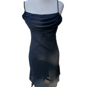Vintage 90s Y2k JUMP Black Mini Slip Dress Cowl Drape Made USA Juniors Sz 9/10